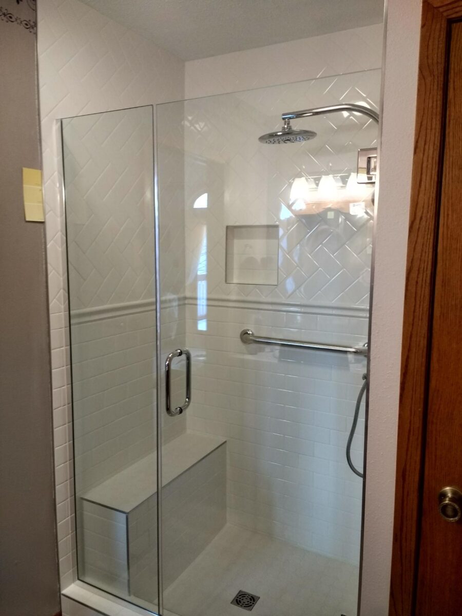 white tile shower
