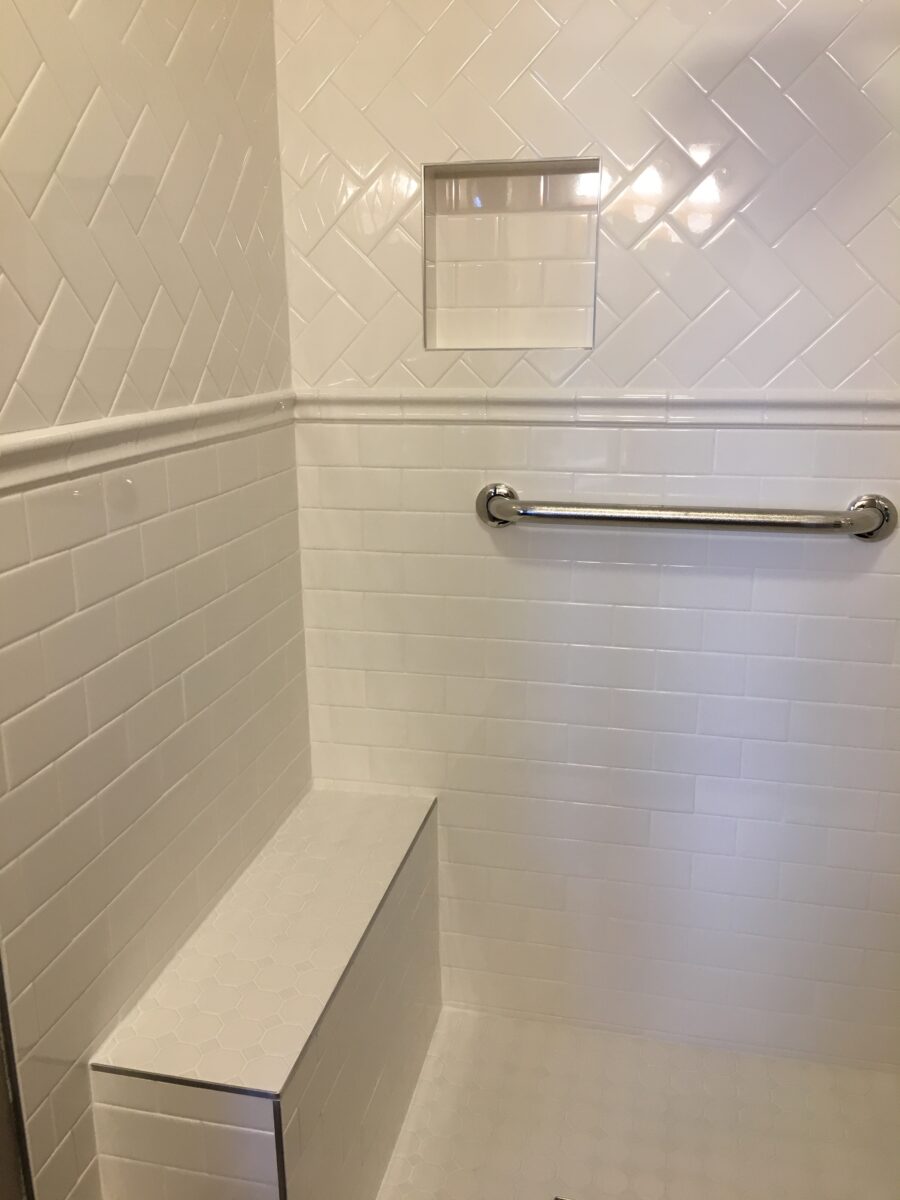 white tile shower
