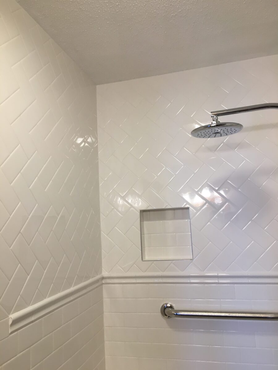 white tile shower