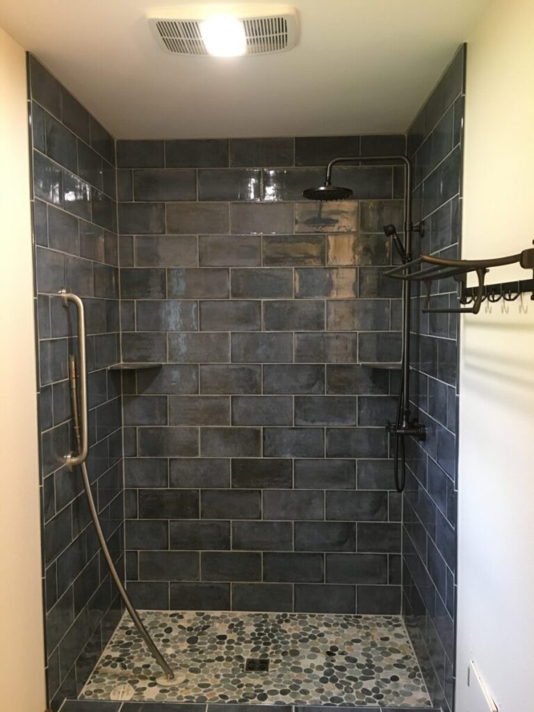 gray subway tile shower