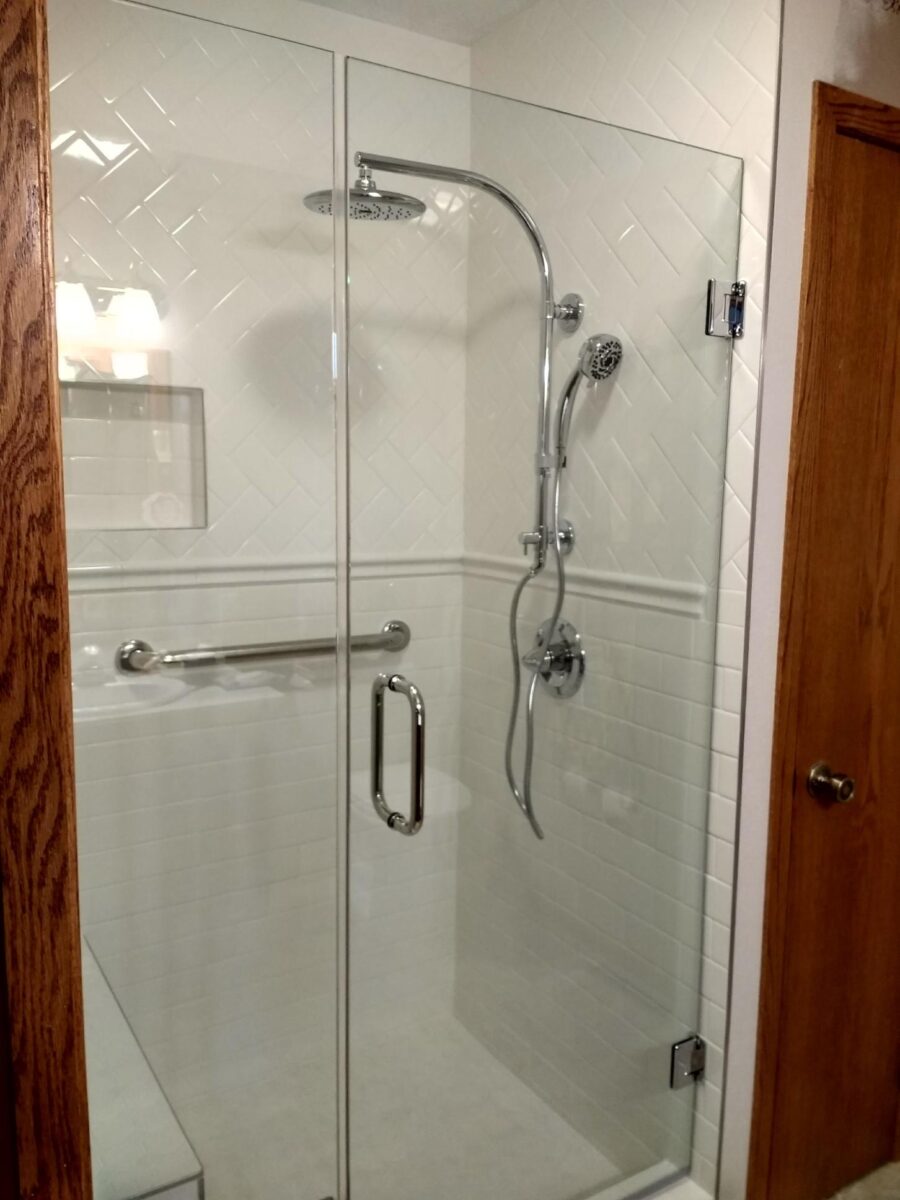 white tile shower