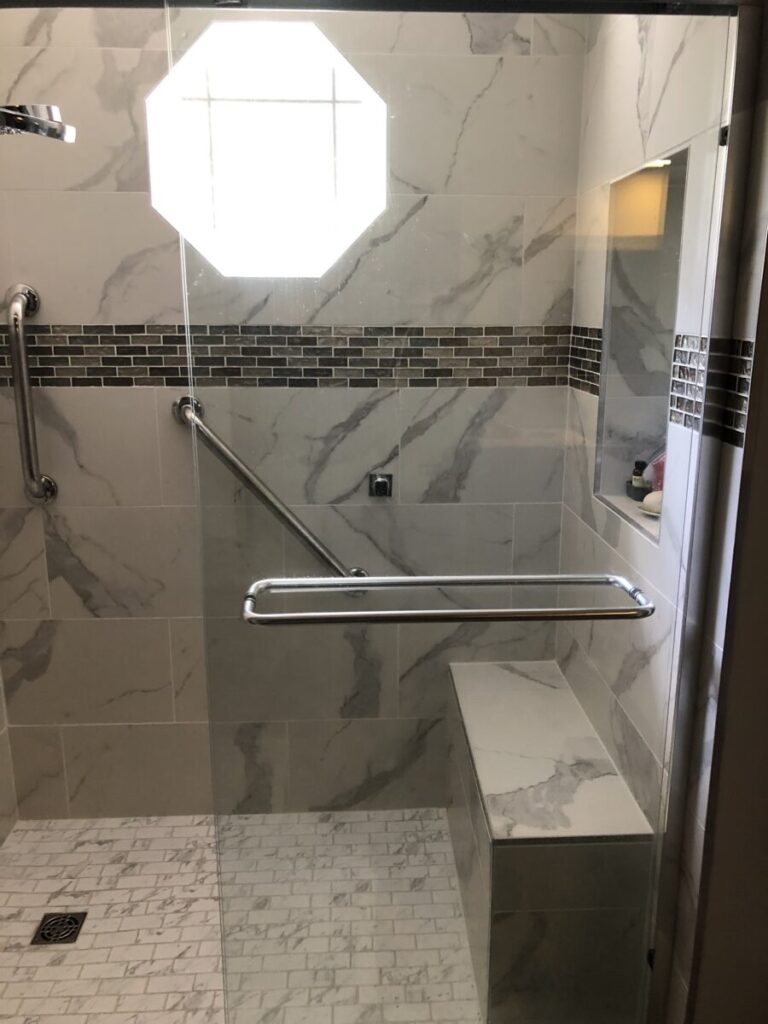 marble walk in shower