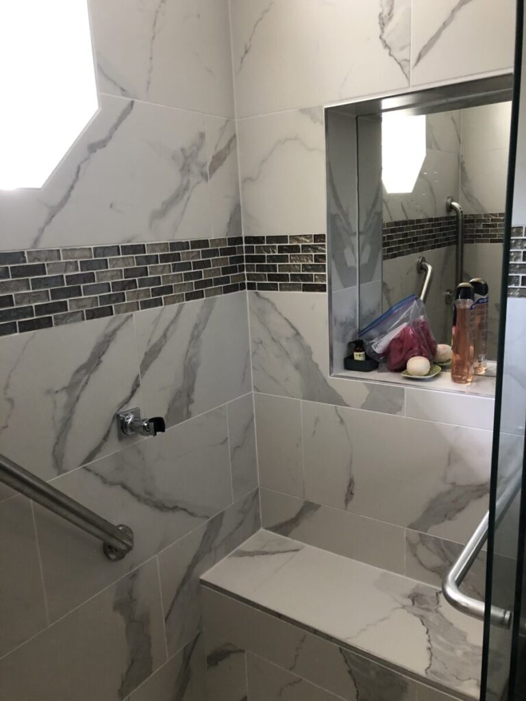 marble walk in shower
